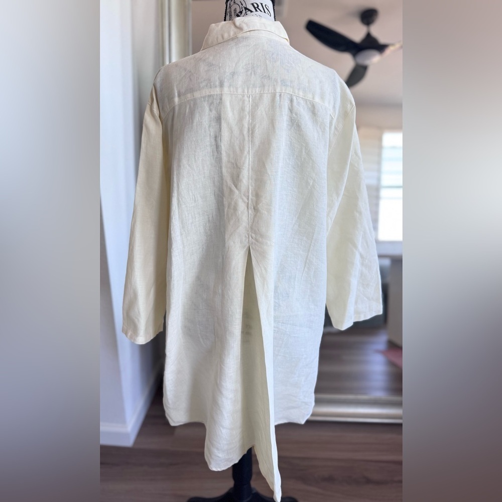 Click Color Me Cotton Beige Cream Linen Pin Tuck Peasant Shirt Dress Size 2XL - Picture 4 of 11